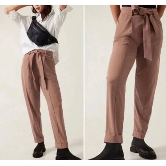 Athleta Cardiff Pant Size 10 TALL Rustic Beige High Rise Outdoor Work Travel EUC - Picture 1 of 16